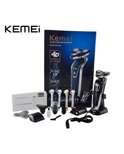 Ξυριστική μηχανή 4D, Περιποίηση μύτης αυτιών, Τριμάρισμα, Οδοντόβουρτσα 4 σε 1 Kemei KM-5181