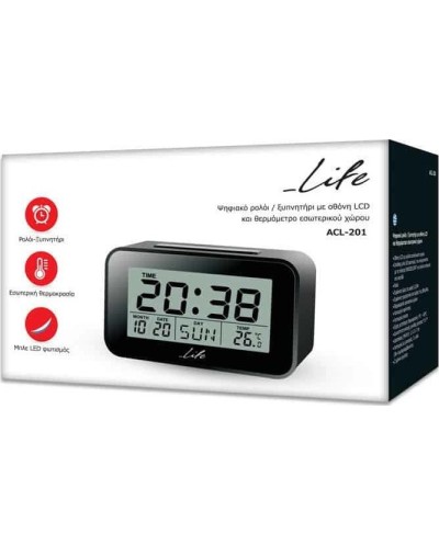 Ψηφιακό ρολόι / ξυπνητήρι με οθόνη LCD, θερμόμετρο, ημερολόγιο LIFE ACL-201