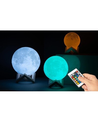 Τηλεχειριζόμενο Ανάγλυφο Φωτιστικό Αφής Φεγγάρι 3D RGB Moon Light LED 15cm, Επαναφορτιζόμενο με 16 Αποχρώσεις & 4 Προγράμματα