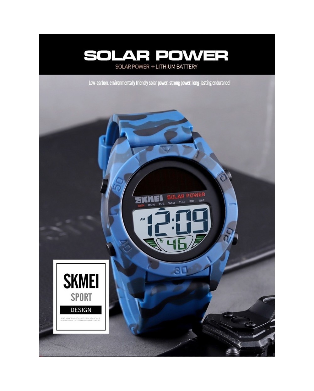 Αθλητικό ρολόι χειρός ηλιακής φόρτισης αδιάβροχο SKMEI 1592 BLUE CAMOUFLAGE