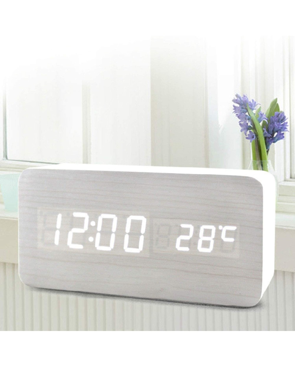 Ξύλινο Ρολόι με Αισθητήρα Ήχου και Δόνησης-Ημερολόγιο & Θερμόμετρο Wooden Clock OEM - Παραλ/μο