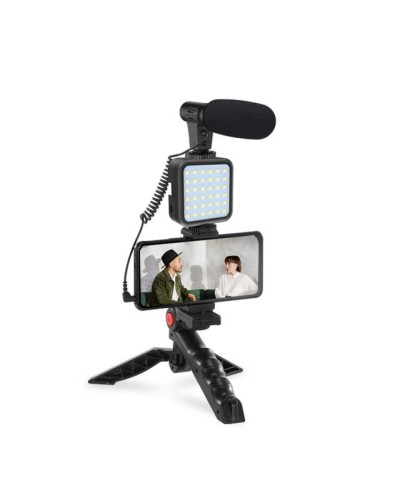 Τρίποδο Κινητού Τηλεφώνου με Μικρόφωνο και Φωτιστικό Vlog - Vlogging Kit KIT-01LM
