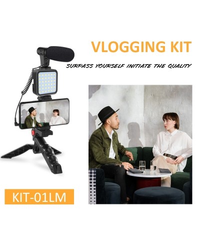 Τρίποδο Κινητού Τηλεφώνου με Μικρόφωνο και Φωτιστικό Vlog - Vlogging Kit KIT-01LM