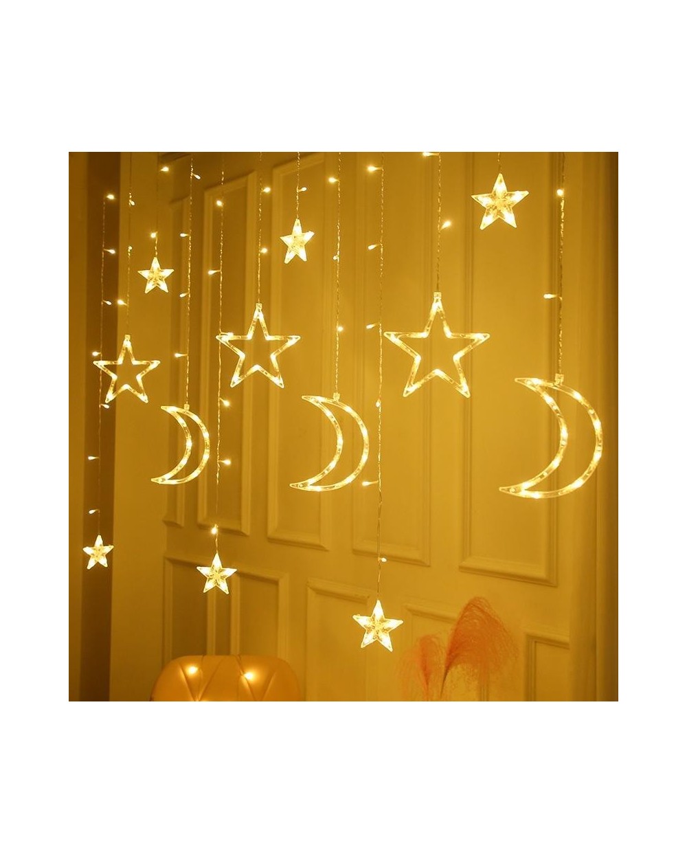Χριστουγεννιάτικα Φωτάκια Κουρτίνα 4μ Με Αστέρια & Φεγγάρια LED Θερμά ΟΕΜ 2208