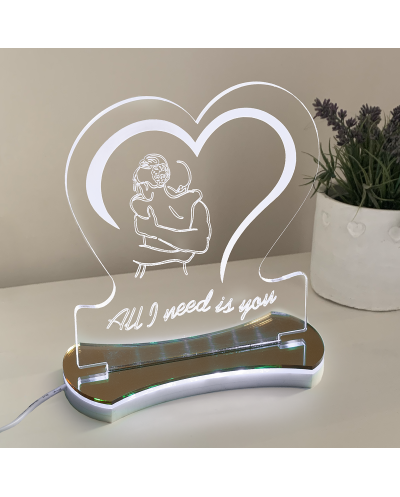 Επιτραπέζιο Φωτιστικό Plexiglass με Led RGB Φωτισμό "All I Need Is You" 18x8x20cm Διάφανο