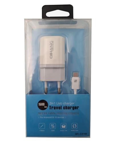 Φορτιστής Ταξιδιού με Θύρα USB-A και καλώδιο Micro-USB, QH-C3160 Άσπρο