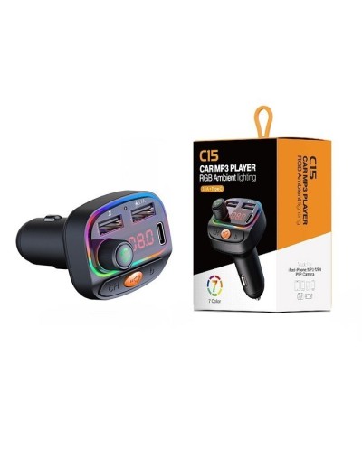 Transmitter Αυτοκινήτου με Bluetooth 5.0 & RGB Lights 7 Χρωμάτων MP3 Player - C15