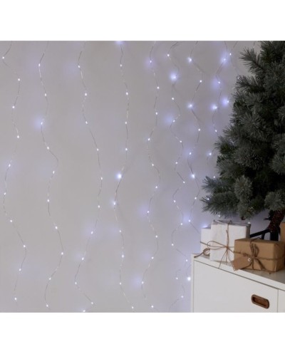 Κουρτίνα Χριστουγεννιάτικη Led 3x2m με 200 Λαμπάκια Λευκά Επεκτεινόμενο με Πρόγραμμα & Ασημί Καλώδιο Ρεύματος ΟΕΜ 2191