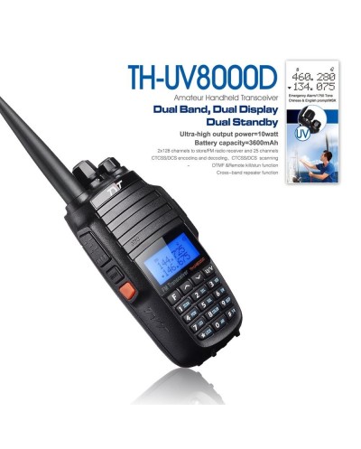 Ασύρματος πομποδέκτης μεγάλης εμβέλειας 10W VHF UHF με 2 κεραίες TYT TH-UV8000D - Μαύρο