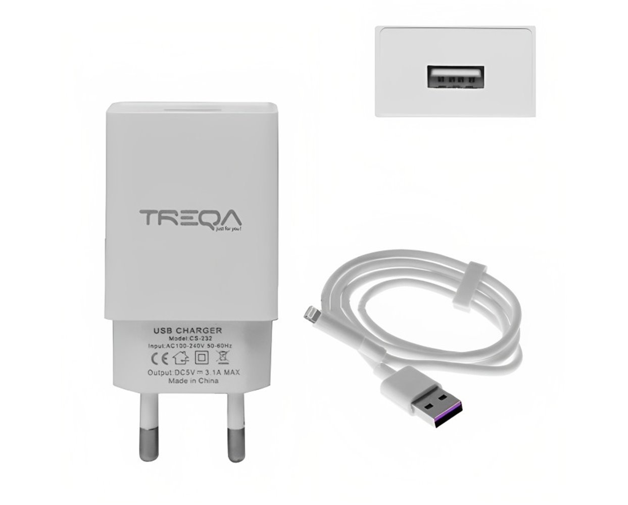Φορτιστής Ταχείας Φόρτισης με 1 Θύρα USB 3.1A και Καλώδιο Lightning Treqa CS-232