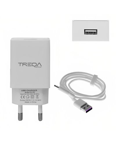 Φορτιστής Ταχείας Φόρτισης με 1 Θύρα USB 3.1A και Καλώδιο USB Type-C Treqa CS-232