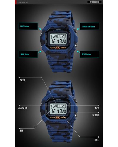 Ανδρικό Ψηφιακό Ρολόι Χειρός SKMEI 1628 BLUE CAMOUFLAGE
