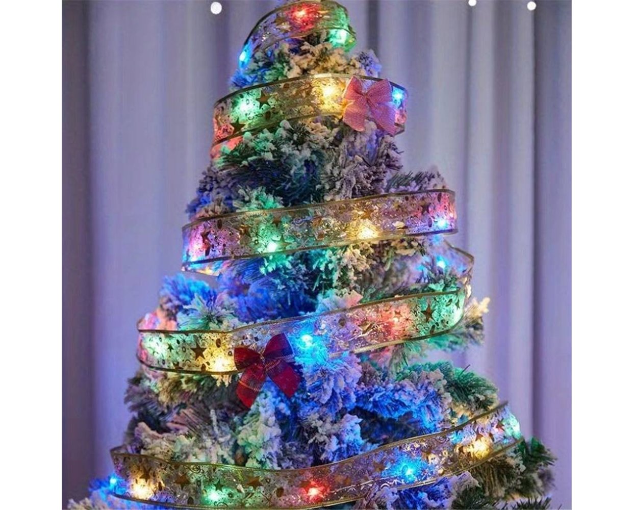 Χριστουγεννιάτικη Με Ασημί Κορδέλα Μπαταρίας με Πολύχρωμο Φωτισμό 2M OEM A420
