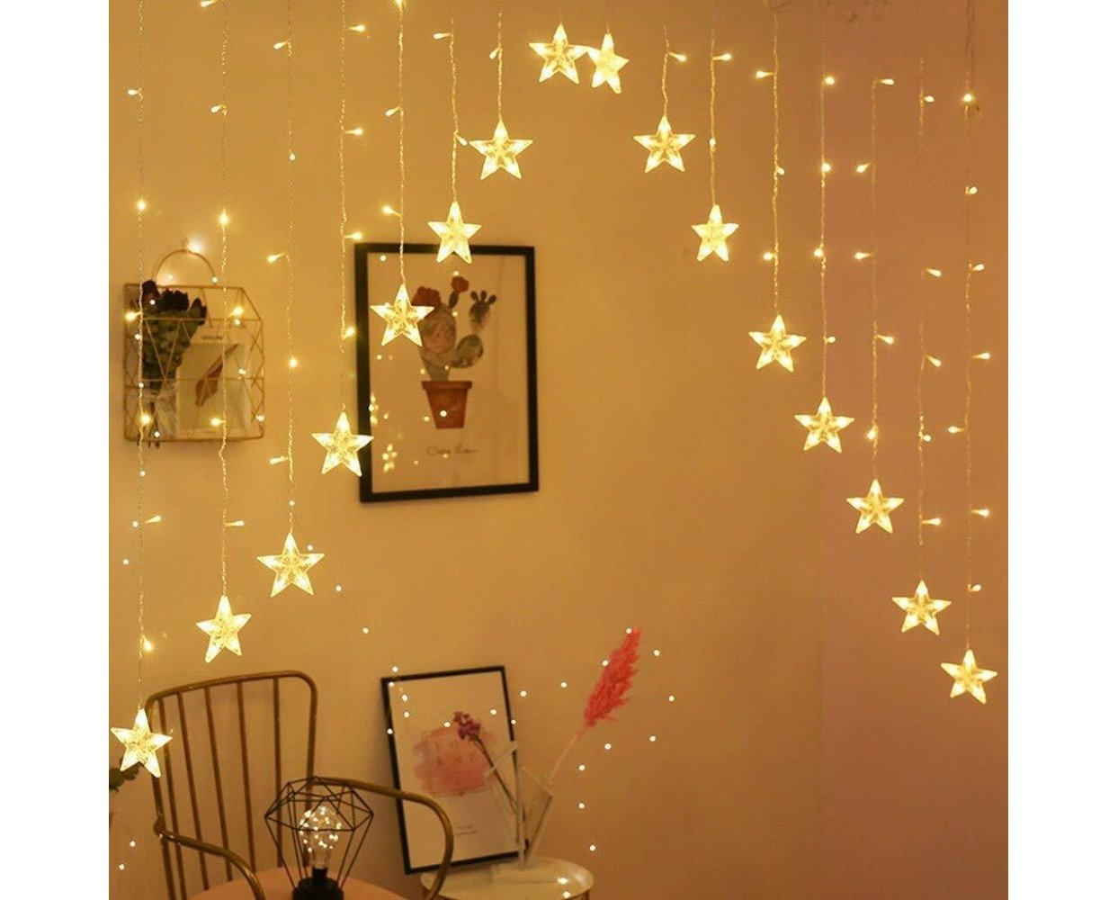 Χριστουγεννιάτικα Φωτάκια Κουρτίνα 3 x 0.80m Με Αστέρια LED Θερμά με Επέκταση ΟΕΜ B220